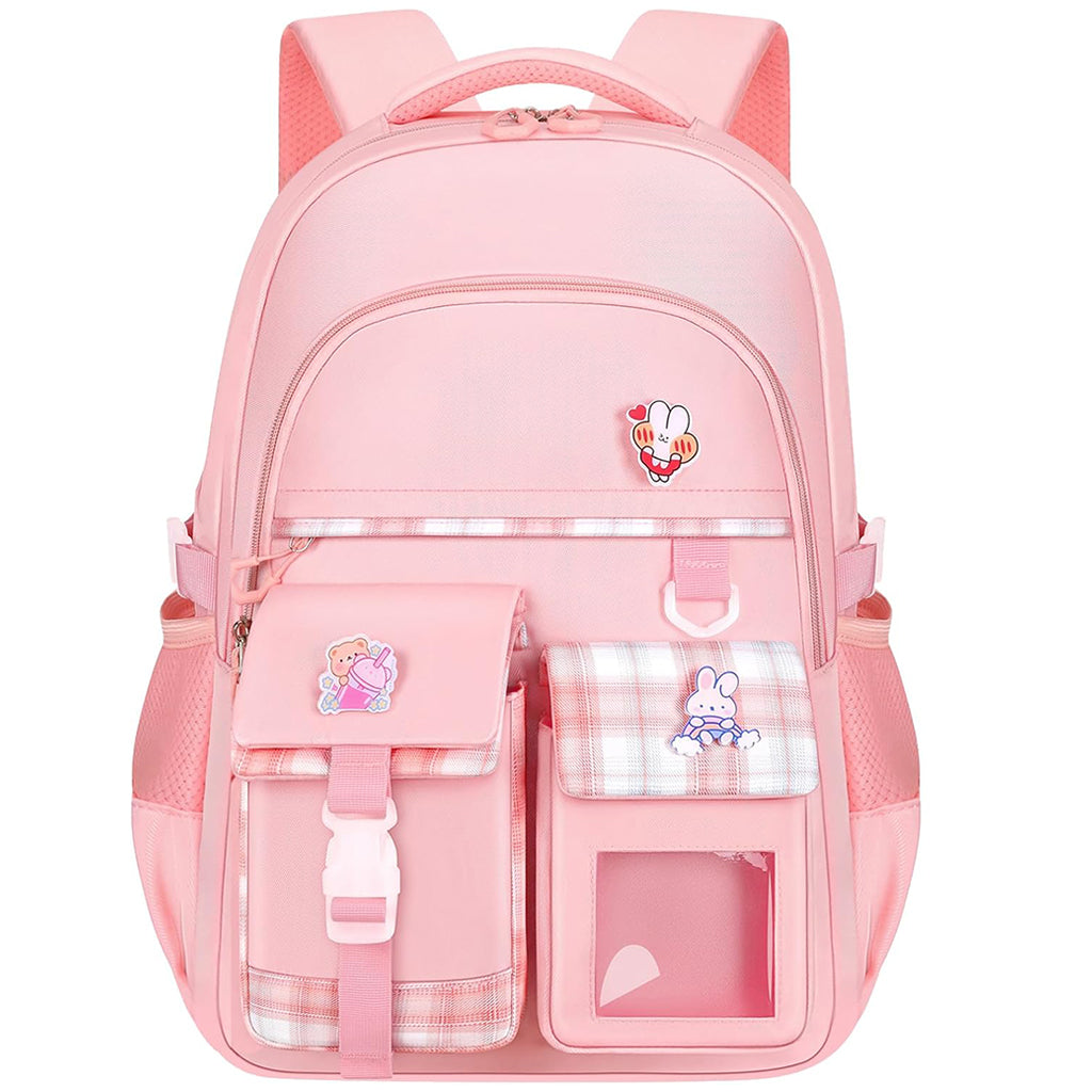 PALAY School Backpack for Girls Pink Plaid Schoolgirls Backpack Book Bag Multi Compartment Waterpoof School Backpack Lightweight Travel Backpack School Gift Birthday Gift for Girls, 46x30x17cm