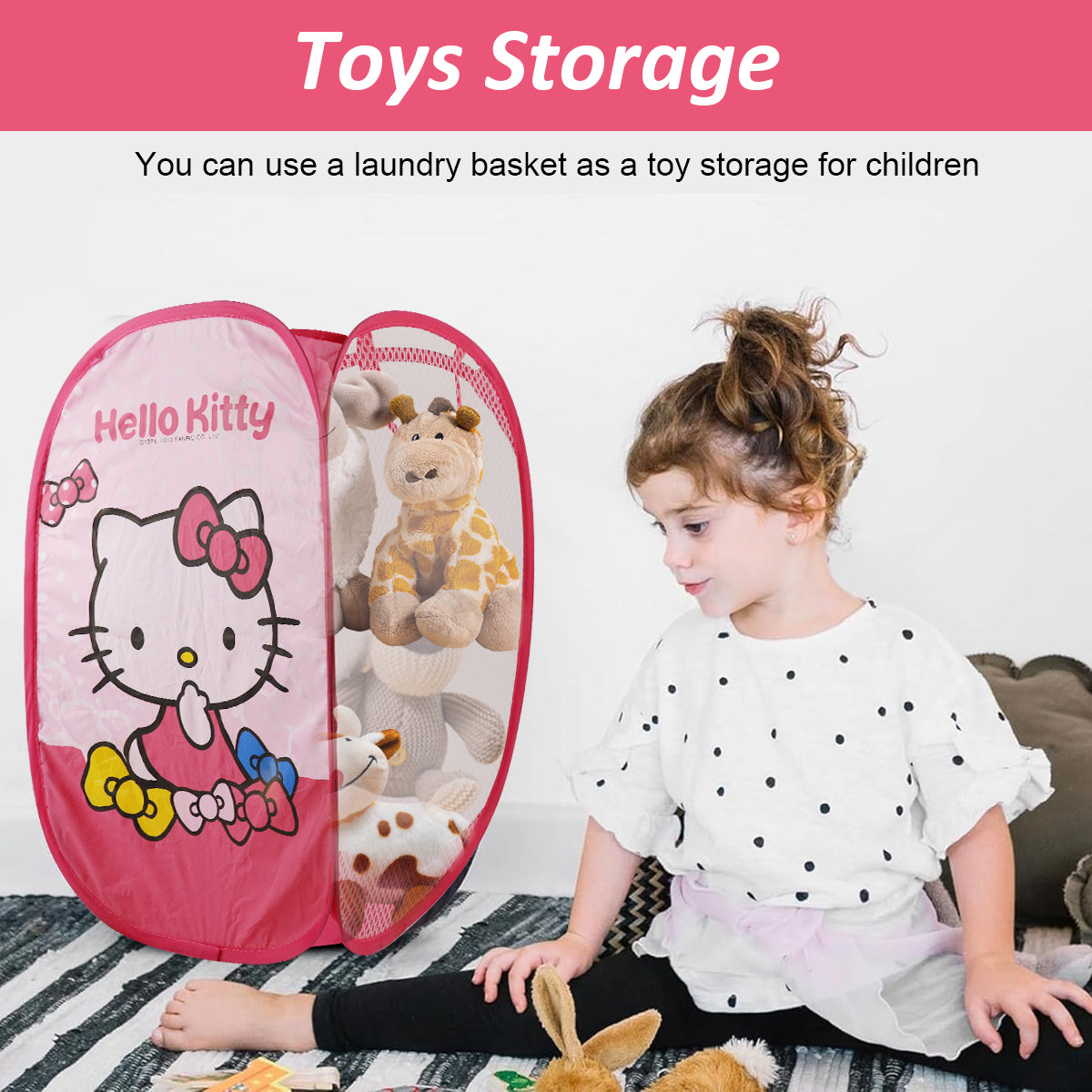 HASTHIP Cartoon Handy Laundry Collapsible Mesh Pop Up Hamper with Wide Opening and Side Pocket Breathable, Sturdy, Foldable, and Space-Saving Design for Clothes and Storage