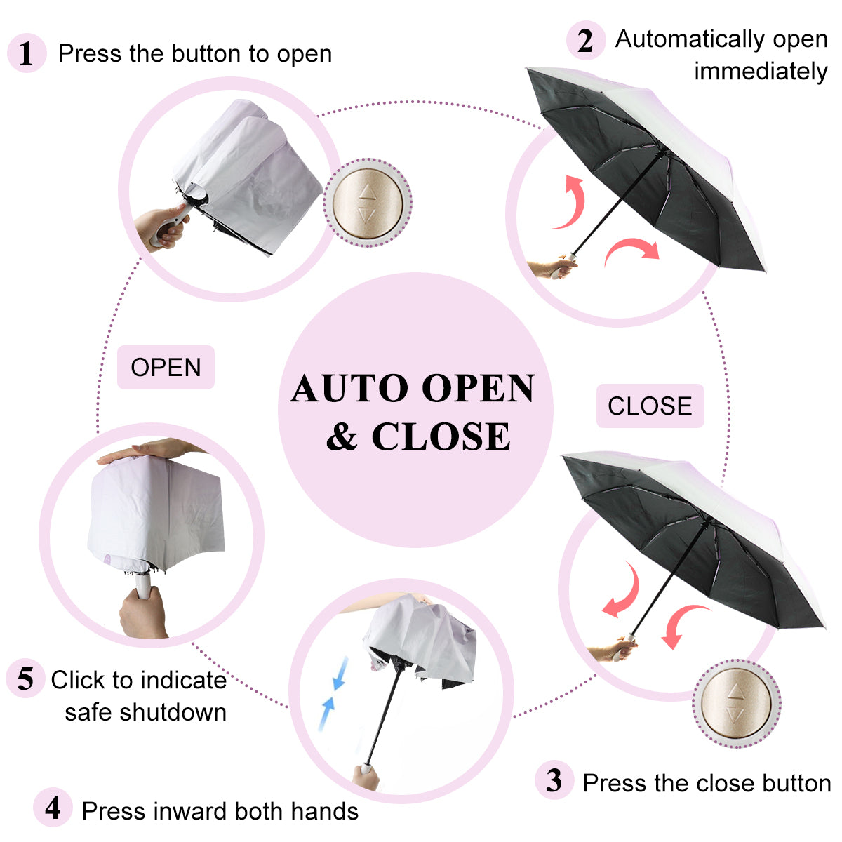 ZIBUYU Folding Umbrella UPF 50+ Heat Reduction Sun Umbrella with Black Liner Ultrastrong Glass Fiber Ribs Design Windproof Fashion Purple Outdoor Sun Rain Umbrella Travel Lightweight Umbrella.