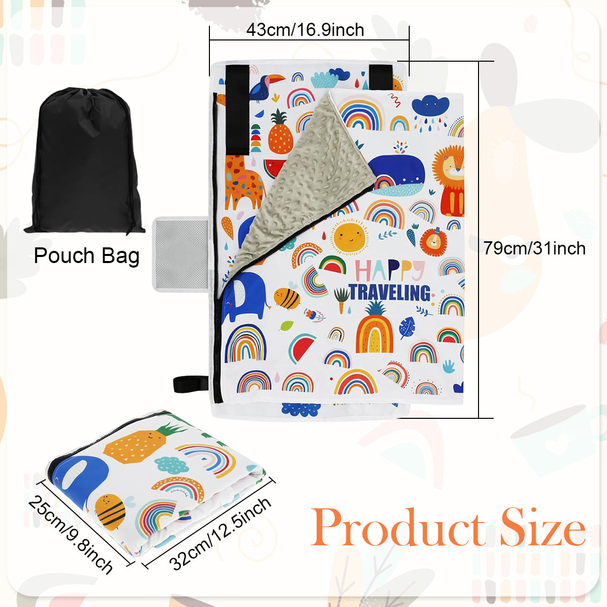 SNOWIE SOFT® Toddler Airplane Bed 77x 44cm Seat Extender for Kids 2 in 1 Hanging Airplane Bed with Removable Cartoon Print Blanket Travel Airplane Bed Airplane Foot Rest for Kids 3-5 Years Old