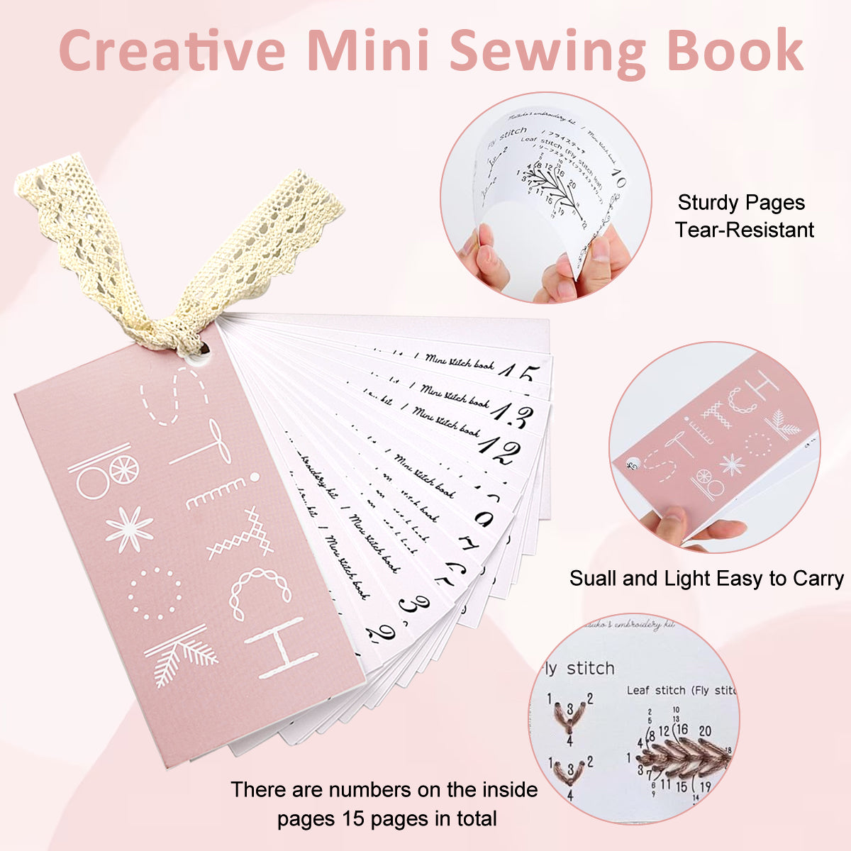 PATPAT Embroidery Stitch Guide Brochure with Needle & Threads Beginners Stitch Skill Guide Book DIY Creative Sewing Practice Cards Set, Portable Mini Sewing Book Craft Kit for Embroidery and Sewing