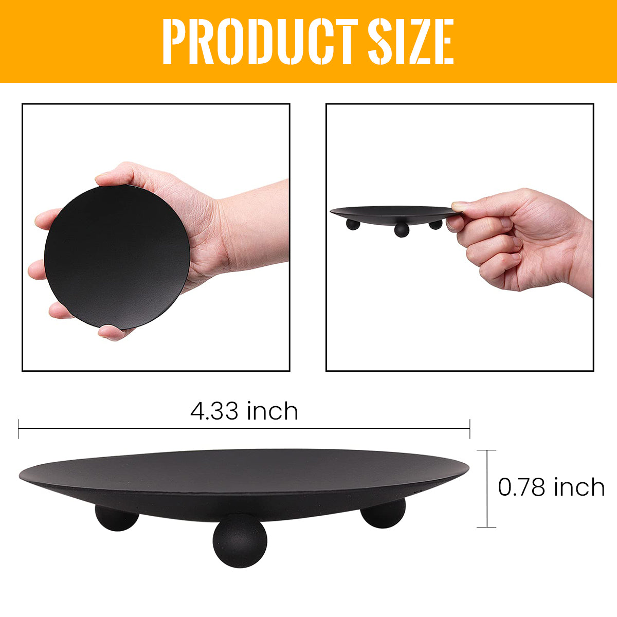 HASTHIP 2PCS Black Iron Plate Candle Holder, Decorative Pillar Candle Holder Stands for Home Decor, 4.37