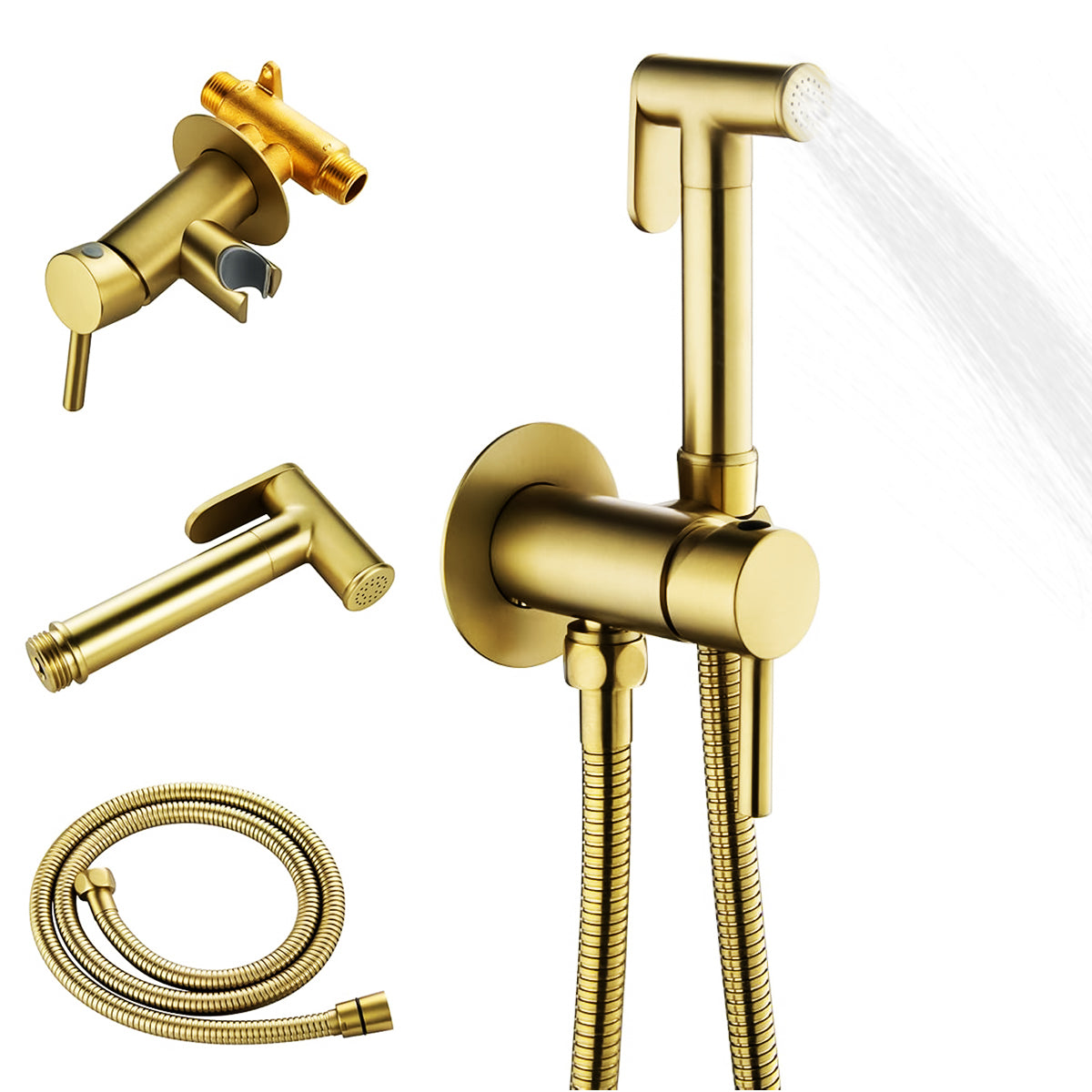 HASTHIP Pressurized Toilet Bidet Sprayer System Kit with Cool & Warm Water Settings, Lever Handle, Full Copper Golden Finish, Universal G1/2 Thread, Wall-Mounted Holder, Health Faucet for Bathroom