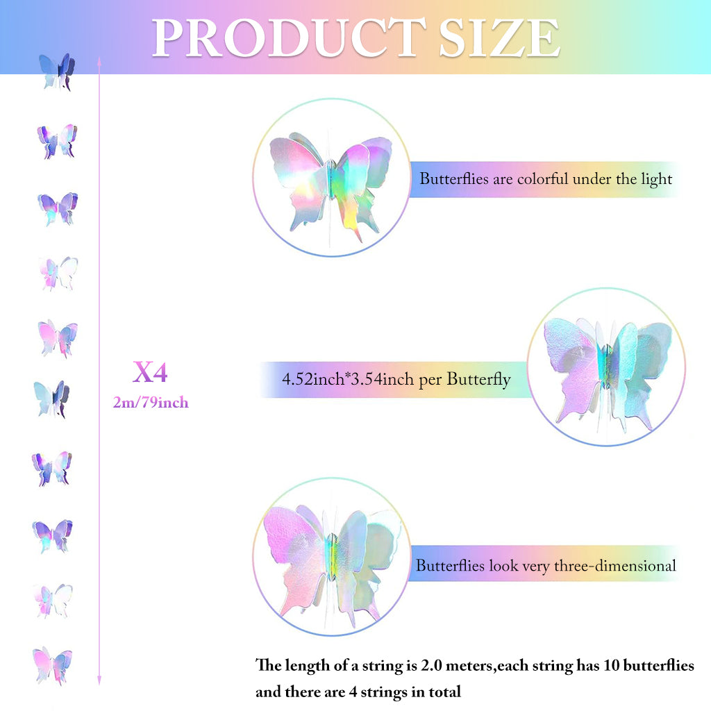 HASTHIP 6.6ft Paper Butterfly Garland String Butterfly Wall Decoration Home Decor 3D Colorful Paper Butterfly Decoration Party Decoration Wedding Decor Bedroom Wall Decor, Pack of 4