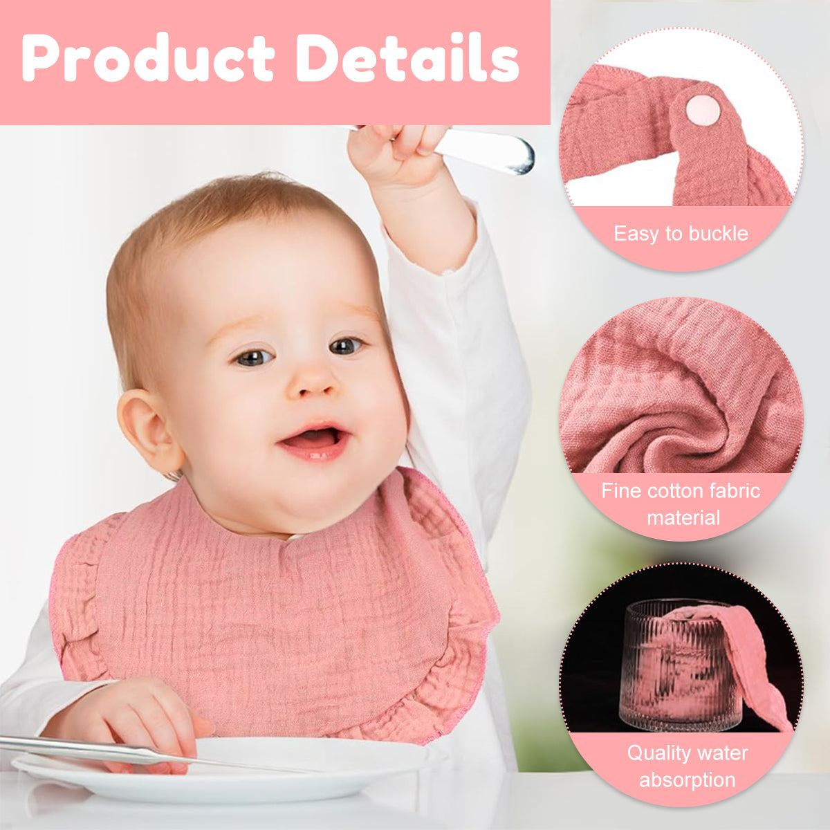 SNOWIE SOFT 3Pcs Baby Girls Bibs Cute Ruffles Edge Designed Soft Cotton Baby Bibs for Baby Girl Toddler Girls 1-3 Years Old