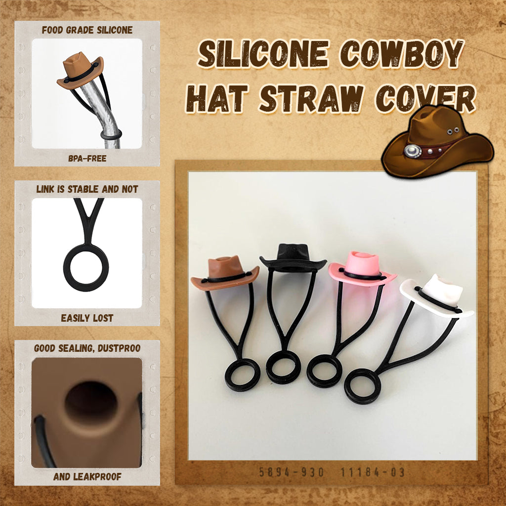 HASTHIP Cowboy Hat Straw Caps 4-Color Creative  Cowboy Hat Straw Caps for  Stanley 30&40 Oz Cups Cartoon Silicone Straw Covers Universal 10mm Straw Covers for Glass Straws, Stainless Steel Straws