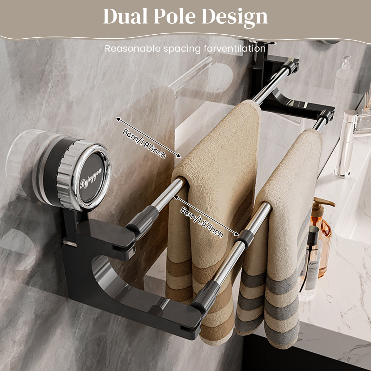 HASTHIP Retractable Towel Rack 30-70cm, No Drill Strong Suction Corner-Fit, Double Layer Stainless Steel Multipurpose Wall Organizer for Bathroom, Kitchen, Shoes, Pot Lids & Dish Cloths