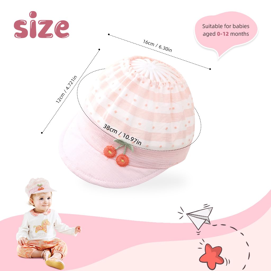 SNOWIE SOFT Baby Cap Baby Girls Sun Visor Hat Cute Pink Embroidery Sun Cap for Baby Girls Sun Visor Hat Outdoor Sun Protection Baby Sun Cap Baby Shower Gift Baby Caps for Born 0-6 Months Girl