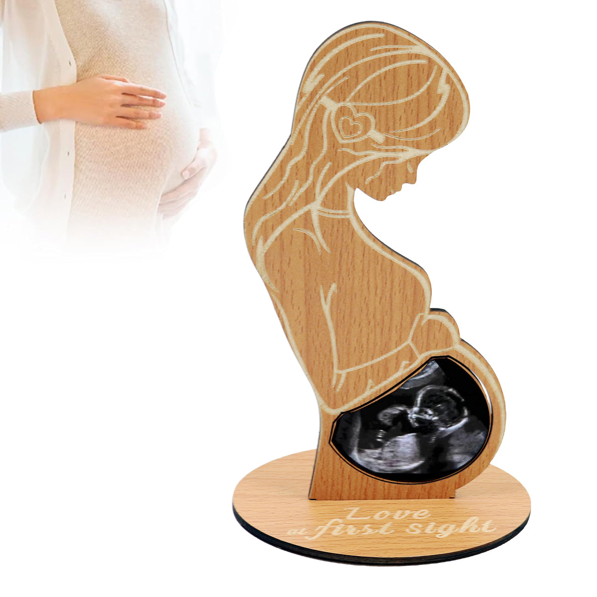 SNOWIE SOFT 20x12cm Newborn Baby Record Photo Frame with Base Ultrasound Wooden Photo Frame Baby Nursery Decor Baby First Sight Photo Frame Shower Gift, Gifts for Pregnant Women