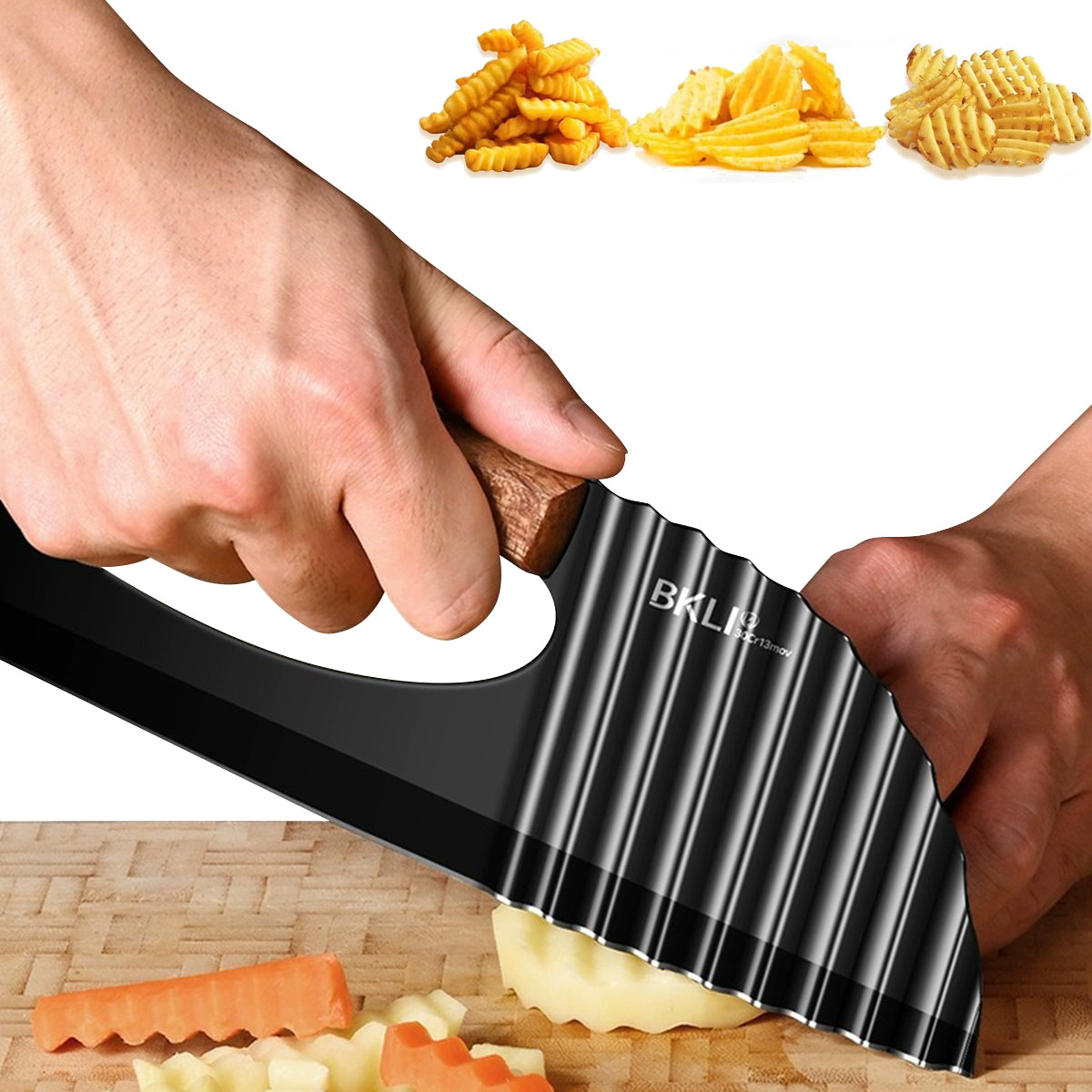 Supvox Crinkle Cutter Knife, Large Crinkle Potato Cutter Wavy Chopper with Handle, Zig Zag Knife Wavy Slicer Crinkle Cutting Chopping Tools for Potato Carrot Vegetable