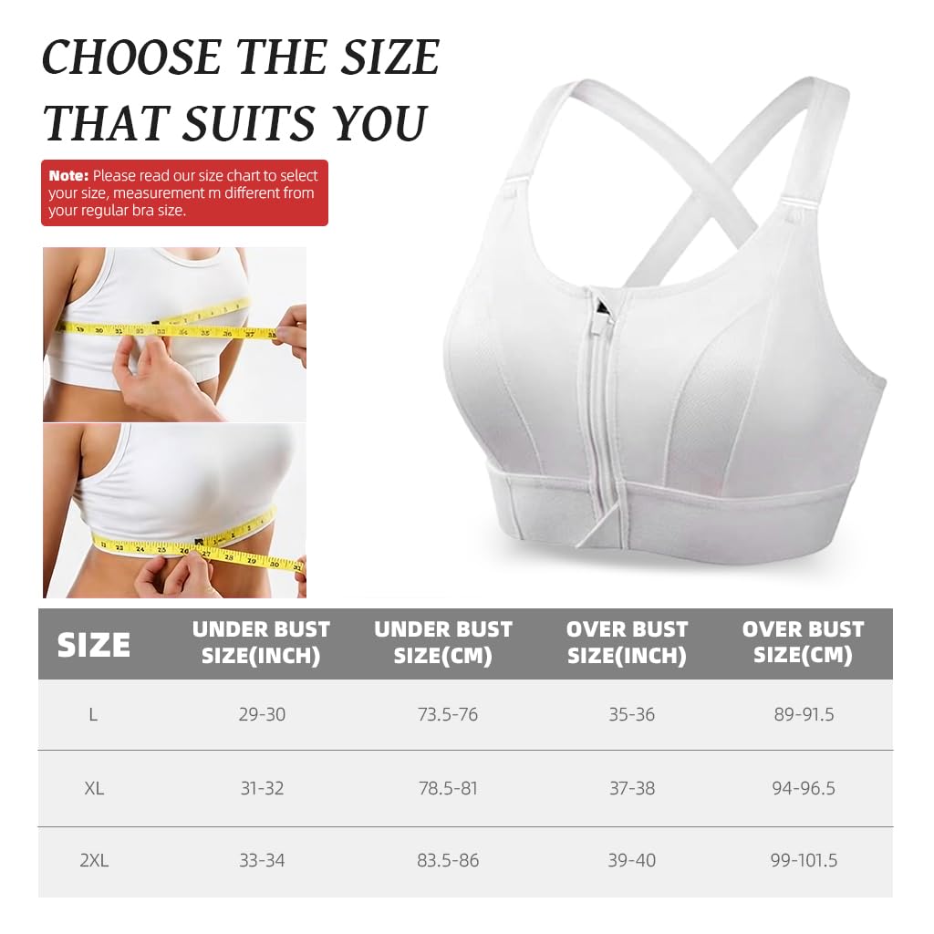 PALAY Sports Bra Women Zip-up Sports Bra for High-impact Activities One Piece Breast Pads Adjustable Sports Bra Fashion Racerback  Sports Bra for Running, Cycling, Aerobics, Boxing, XL