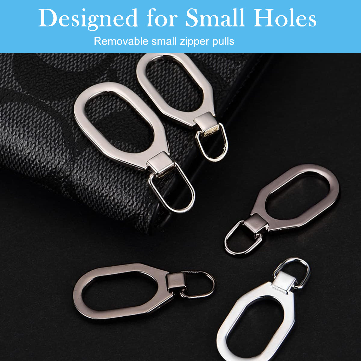 HASTHIP 32Pcs Zippers Metal Zipper Puller, Zipper Repair Kit, 4 Designs 2 Colors Zip Puller, Universal Zipper Puller Tabs Set, Multi Use Detachable Zipper Pulls for Jacket, Bags, Luggage