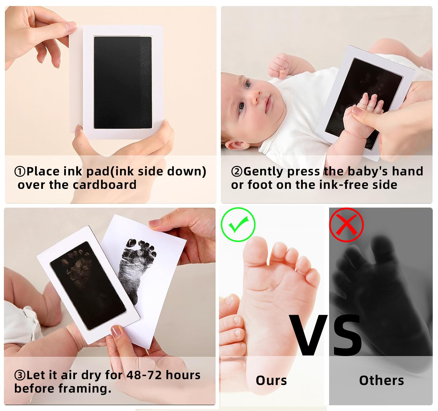 SNOWIE SOFT 2Pcs Clean Touch Ink Pad Newborn Baby Hand and Foot Print Kit Pet Paw Print Kit Inkless Infant Hand and Foot Stamp No Touch, Non Toxic Shower Gift for Newborns (Black, 4.9 × 3.1 Inch)