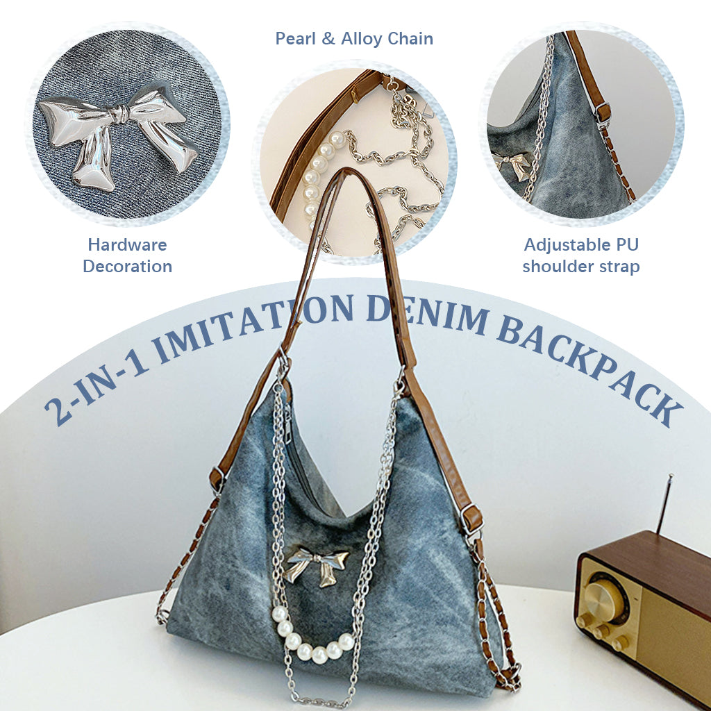 PALAY Shoulder Bag for Women Chic Women PU Hobo Bag Tote Bag Chain Shoulder Bag Convertible 2 in 1 Shoulder Bag Backpack Fashion Casual Hobo Bag