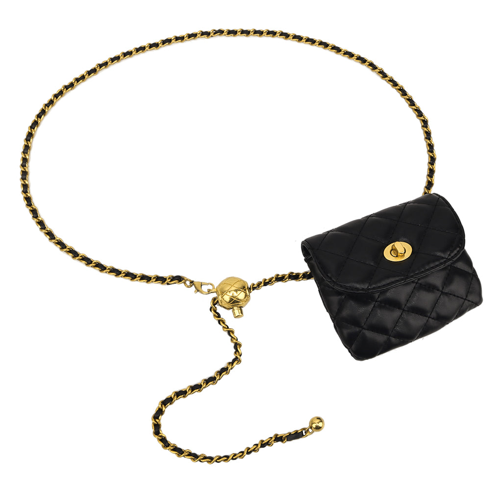 PALAY Mini Fanny Bag Chic PU Small Purse Bag Casual Waist Coin Bag Dechable Adjustable Chain Belt Design Fashion Piece Waist Purse Bag Gift for Women, 11x9cm