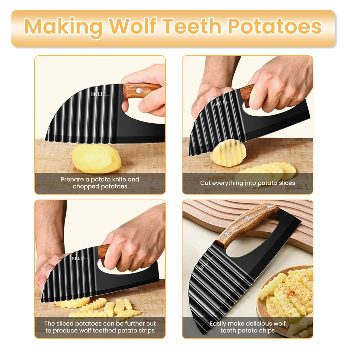 Supvox Crinkle Cutter Knife, Large Crinkle Potato Cutter Wavy Chopper with Handle, Zig Zag Knife Wavy Slicer Crinkle Cutting Chopping Tools for Potato Carrot Vegetable