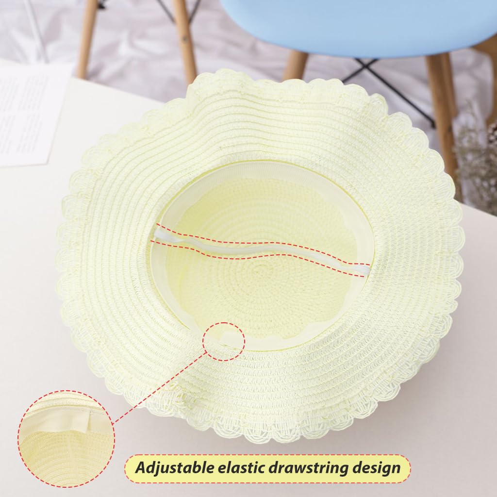 PALAY Straw Hat and Small Bag Set, Summer Sun Hat Girls Children's Straw Hat with Flower Decoration for Tourism Holiday Travel Beach Outdoor Activities
