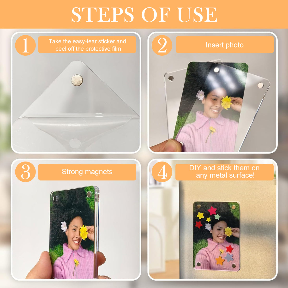 HASTHIP 4Pcs 6 * 4 Inch Acrylic Magnetic Photo Frame Transparent Magnetic Photo Frame for Fridge