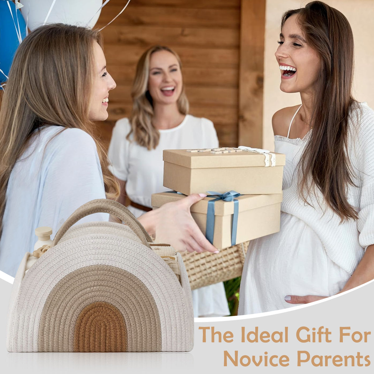 SNOWIE SOFT Baby Diaper Bag Travel Baby Baskets for New Born Cute Cotton Rope Woven Baby Things Organizer Caddy Basket Bag Organizer Baby Shower Gifts New Born Essentials, 32x20x22cm