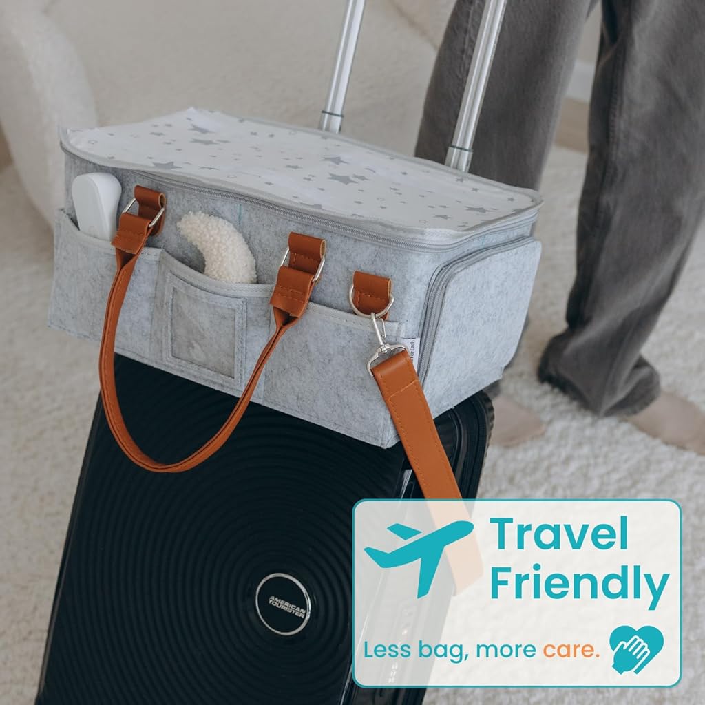 SNOWIE SOFT Baby Diaper Bag Felt Baby Diaper Caddy Bag Organizer Basket with Handle Multi Compartments Carry All Mommy Bag Baby Things Organizer Baby Shower Gifts New Born Essentials