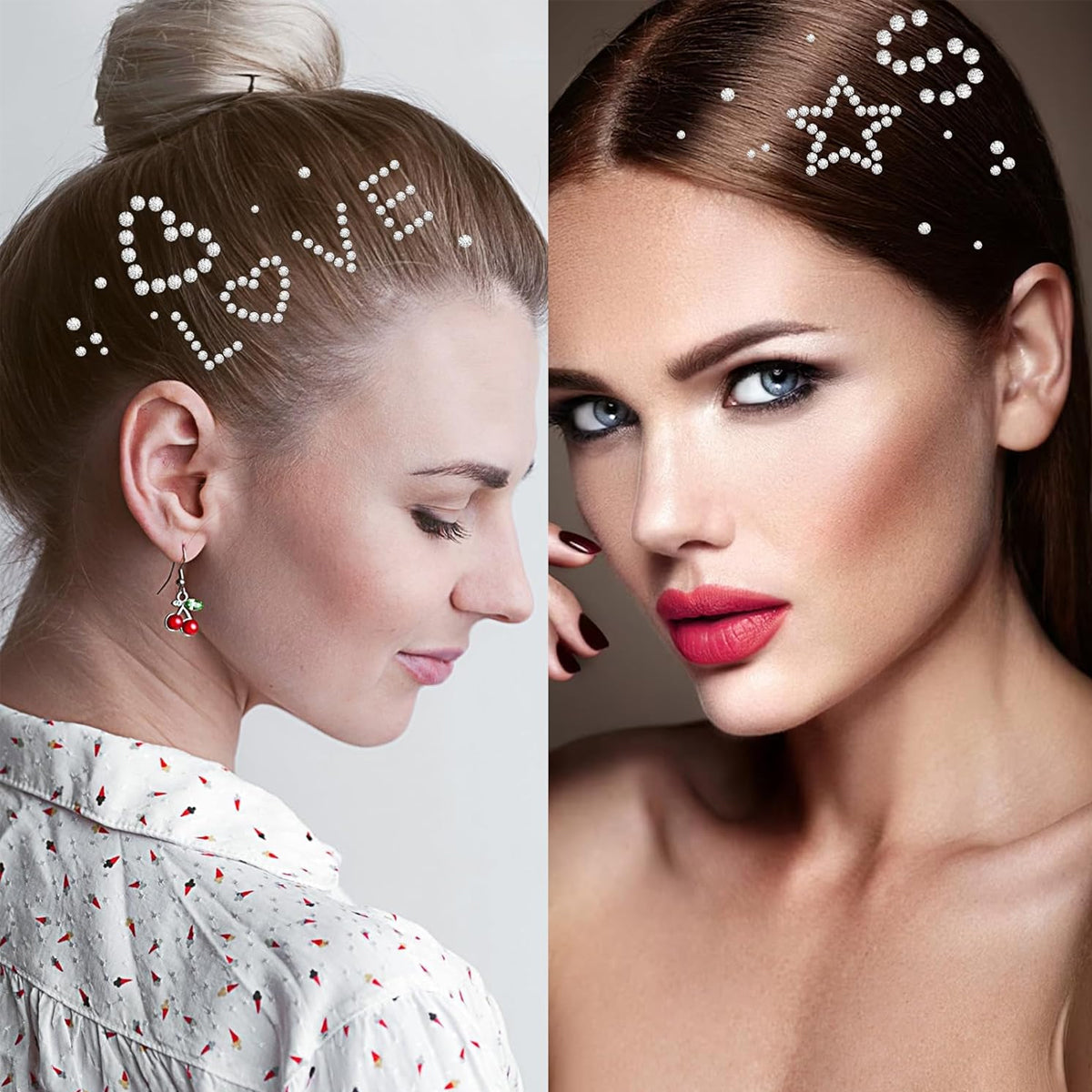 MAYCREATE Rhinestones Face Gems, Letter Rhinestones Sticker, Self-Adhesive Face Stickers, Shimmering Heart Numbers Stickers for Face, Hair, Makeup, Body, DIY Crafts, Festival Decal Decor