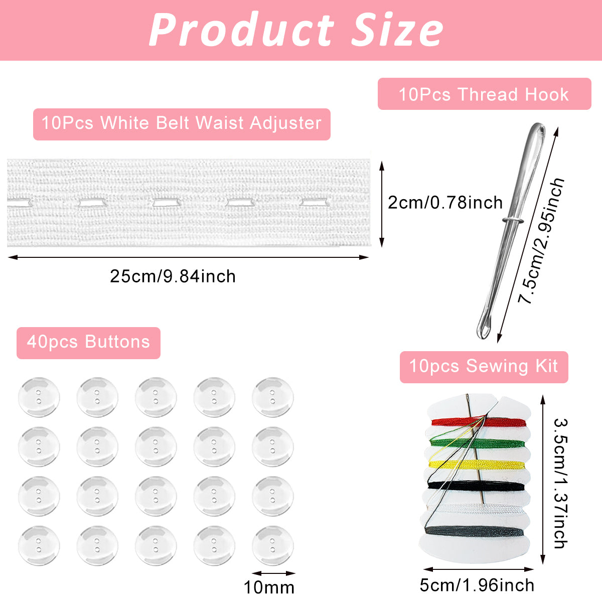 HASTHIP Pant Waist Tightener Invisible Waist Adjusters for Loose Pants 22cm Flat Elastic Band with Buttonholes Elasticated Waist Trousers Remake Kit, with 10Pcs Elastic Bands, 40 Buttons, Sew Kit