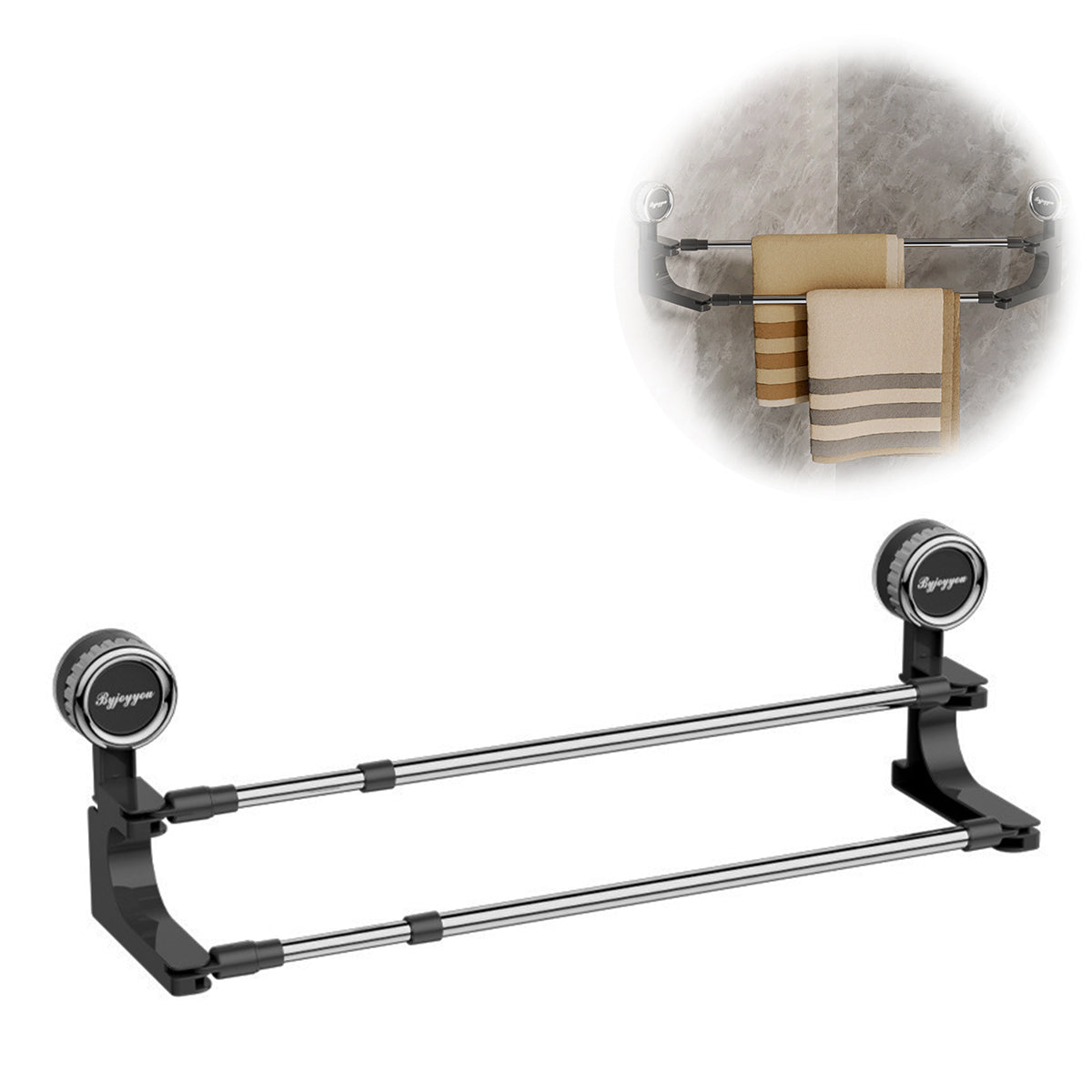 HASTHIP Retractable Towel Rack 30-70cm, No Drill Strong Suction Corner-Fit, Double Layer Stainless Steel Multipurpose Wall Organizer for Bathroom, Kitchen, Shoes, Pot Lids & Dish Cloths