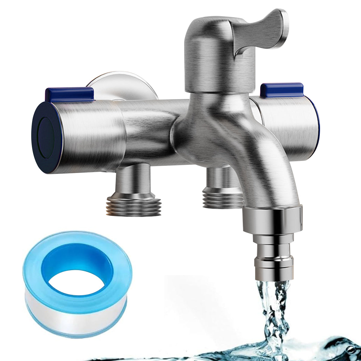 Supvox Stainless Steel Wall Mounted Faucet 3 in 1 Bathroom Water Faucet with Divided Valves Shower System Water Tap Laundry Machine Water Faucet Toilet Faucet 1/4'' Universal Wall Mounted Faucet