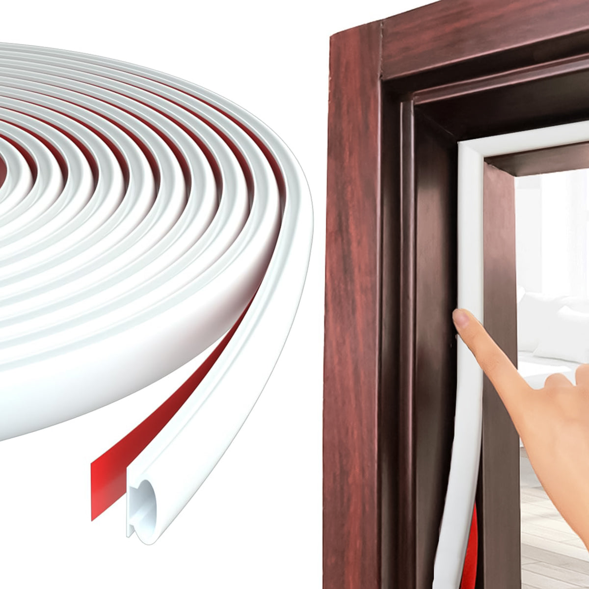 HASTHIP 19.69ft Door Seal Strip Self Adhesive Door Frame Seal Strip Cushioning Hollow Out Door Seal Strip Cuttable Door Seal Strip Noise Reduction Door Frame Seal Strip, White