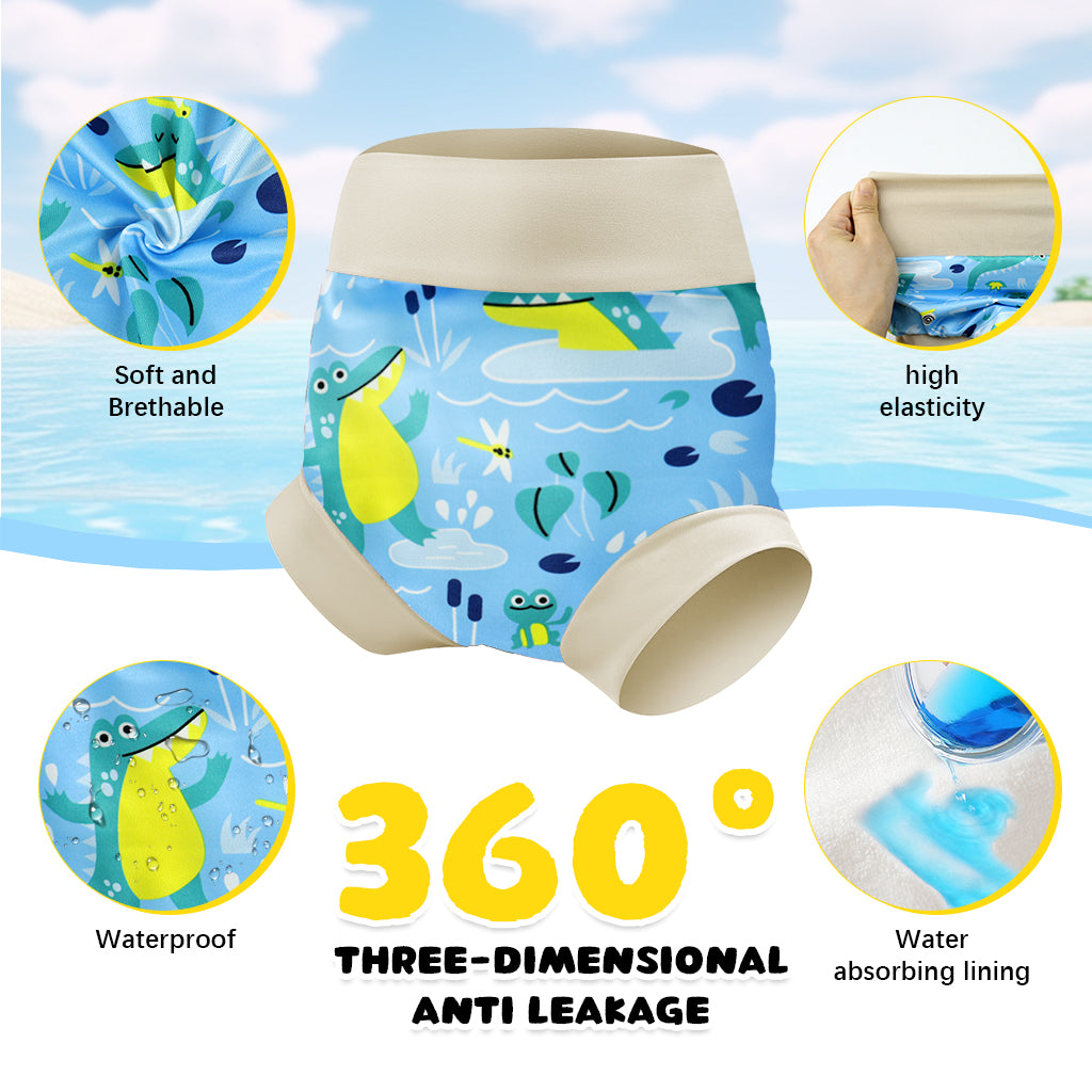 SNOWIE SOFT Baby Swimming Diapers for 6-12 Month Reusable & Washable Cartoon Print Towel Cloth Baby Swim Diaper Shorts High Waist Breathable TPU Waterproof Diaper for Baby Swimming