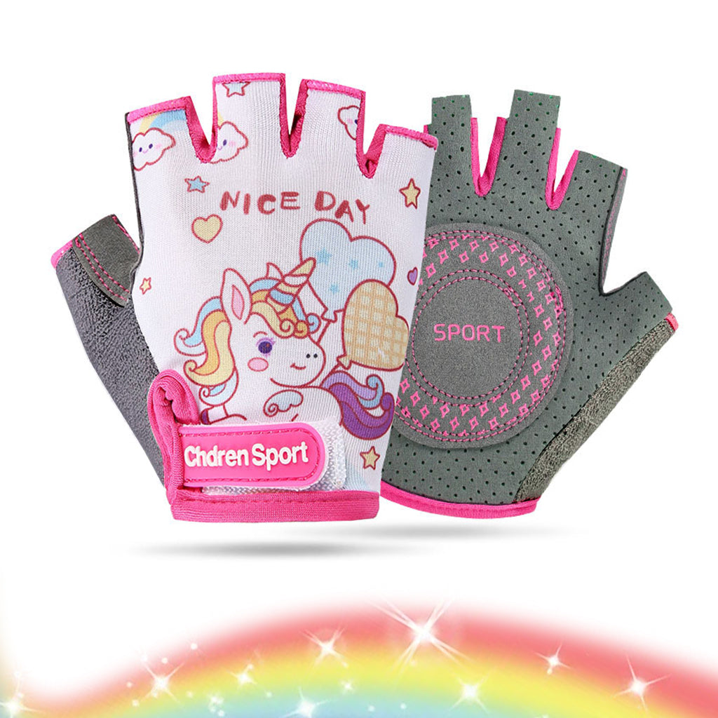 Proberos Fingerless Riding Gloves for Kids Teen Girls Unicorn Riding Gloves Skating Gloves Anti-slip Padded Palm Design Breathable Sweat-absorption Outdoor Sport Gloves, S