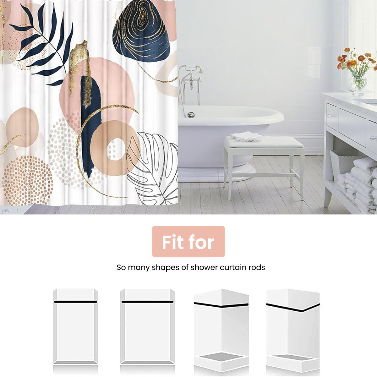 HASTHIP 4Pcs Bathroom Shower Curtain With Boho Leaf Print - Waterproof Curtain, Toilet Cover, Bathtub & Absorption Foot Mat Combo For Modern Bathroom Décor, Universal Fit, Durable & Stylish Supplies