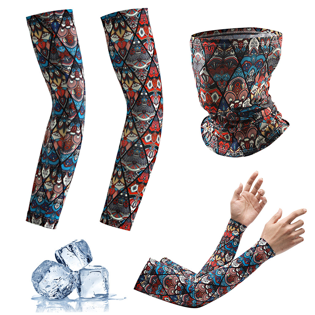 Proberos Riding Face Mask Neck Gaiter & Arm Sleeve Summer UV Protection Cool Breathable Face Mask Anti-slip Elastic Arm Sleeve Fancy Print Print Design Outdoor Sport Gear for Cycling, Hiking, Running