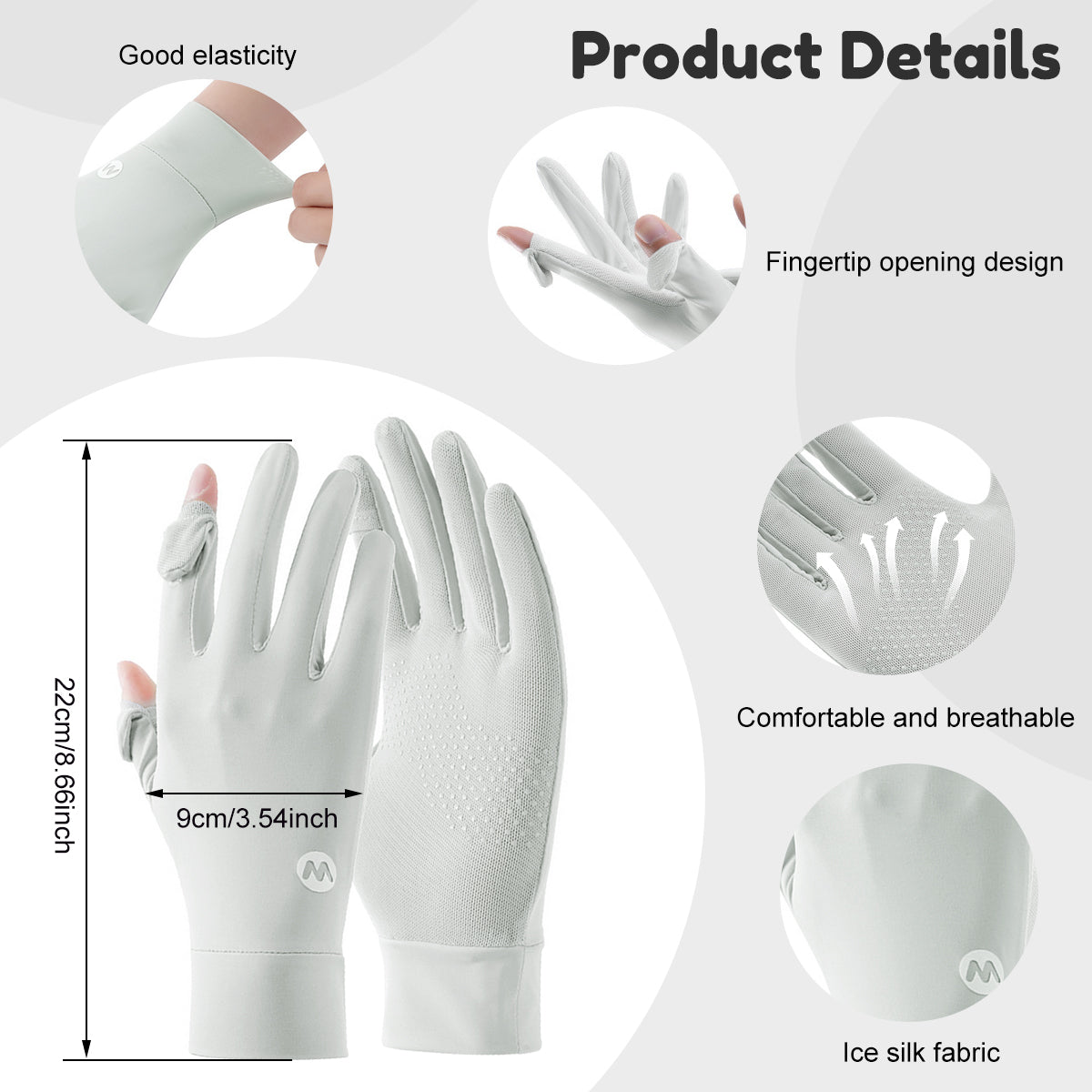 SANNIDHI Hand Gloves for Sun Protection Gloves for Women Bike, UPF 50+ UV Protection Ice Cool Gloves, Breathable Mesh Summer Gloves for Driving, Golfing (Grey)