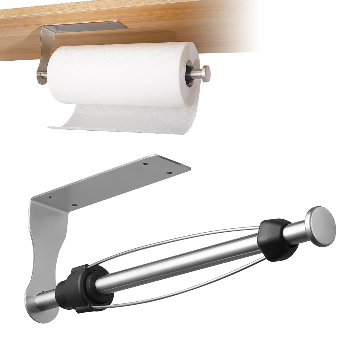 HASTHIP Toilet Paper Towel Holder Wall Self-adhesive Stainless Steel Paper Towel No Drill Kitchen Under Cabinet Paper Towel Holder Bathroom Paper Towel Kitchen Paper Towel Dispenser Holder