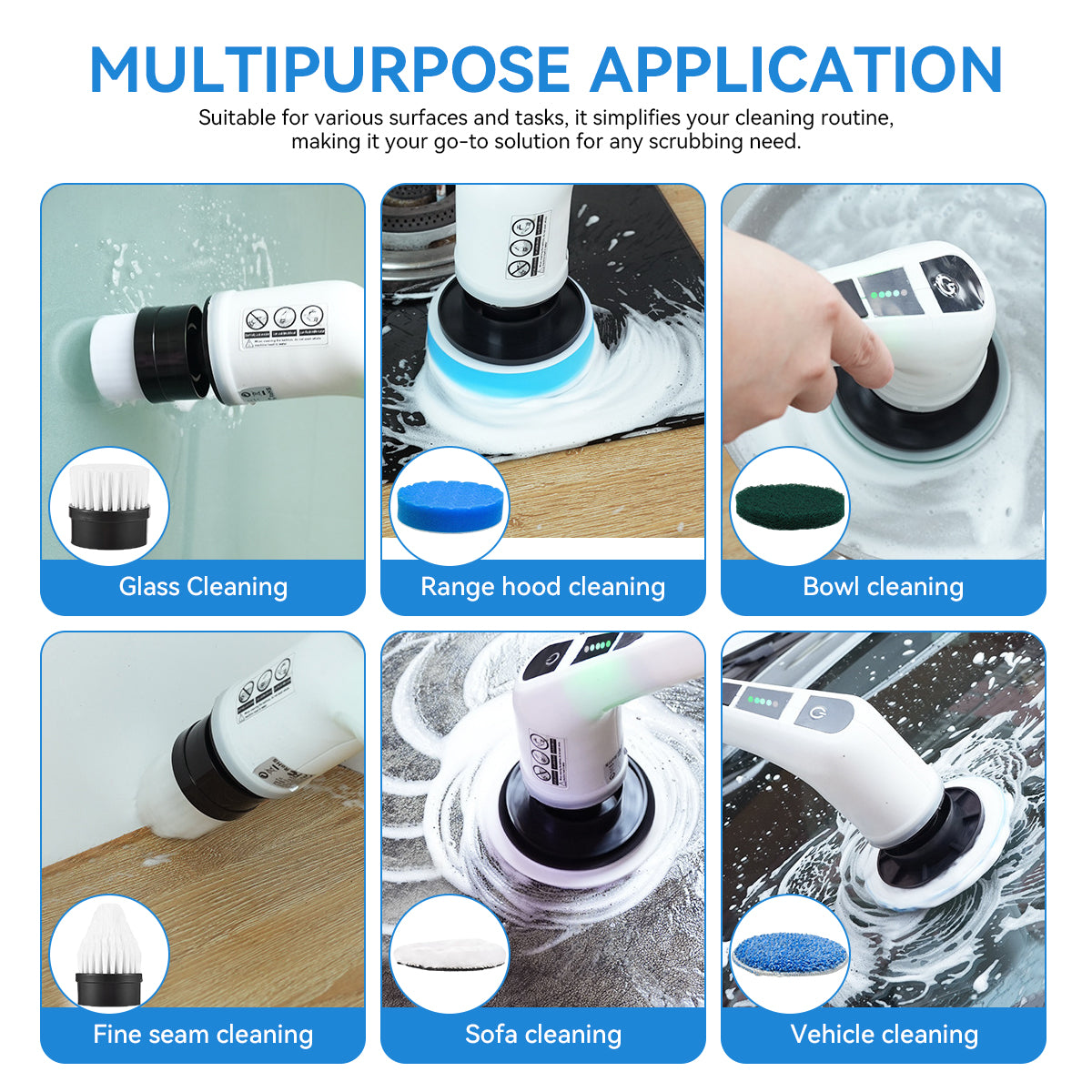 Supvox 9Pcs Drill Brush for Electric Spin Brush, Universal Drill Brush Attachments, Include Scrubber Scouring Pads Cleaning Kit, Car Drill Brushes for Cleaning, Floor, Bathroom, Tile (Only Brush Set)