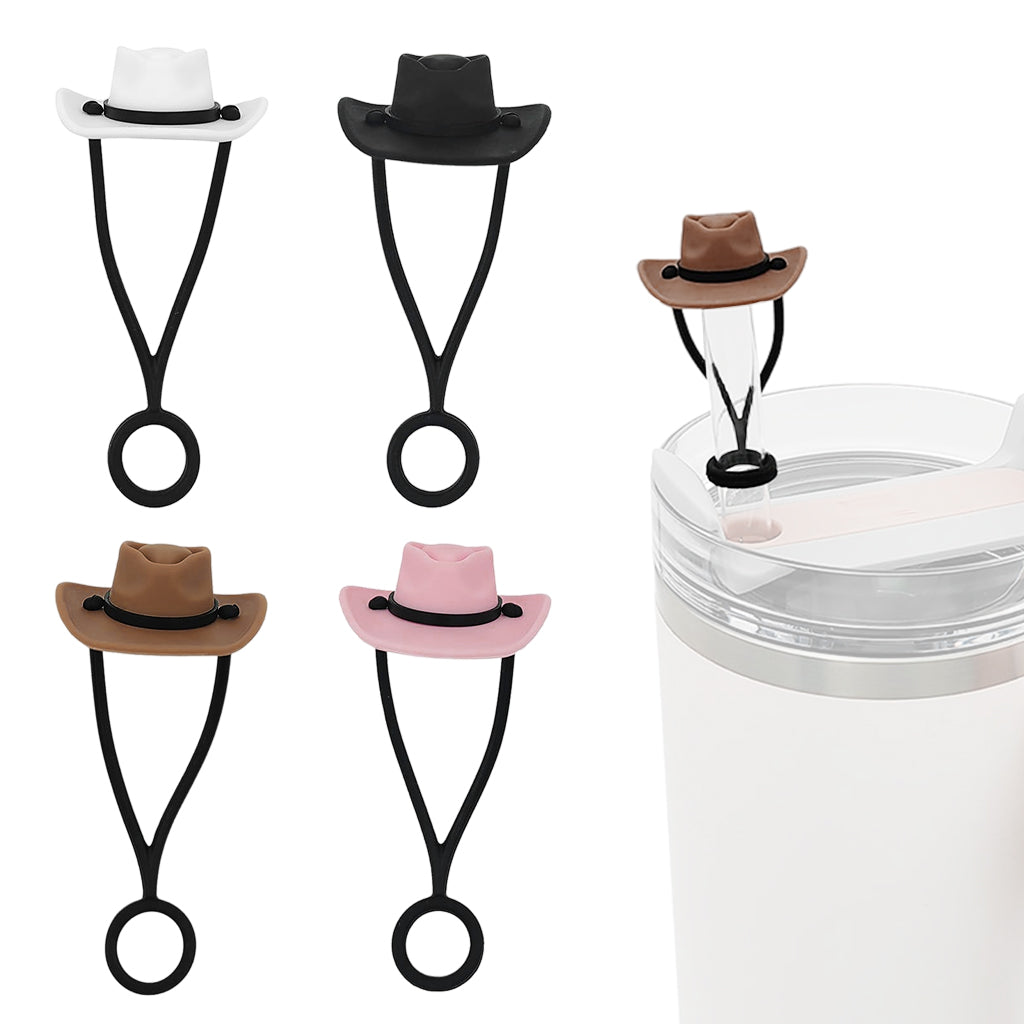 HASTHIP Cowboy Hat Straw Caps 4-Color Creative  Cowboy Hat Straw Caps for  Stanley 30&40 Oz Cups Cartoon Silicone Straw Covers Universal 10mm Straw Covers for Glass Straws, Stainless Steel Straws