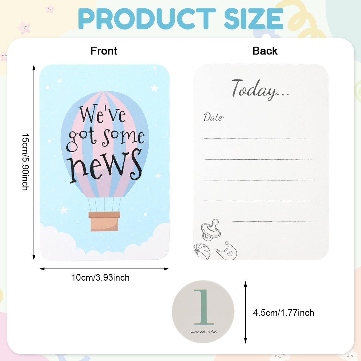 SNOWIE SOFT 50Pcs Baby Milestone Cards with Decorative Stickers Cartoon Milestone Props for Babies Photo Celebration Cards Baby Milestone Props with Blank Message Column Newborn Shower Gift 10x15cm