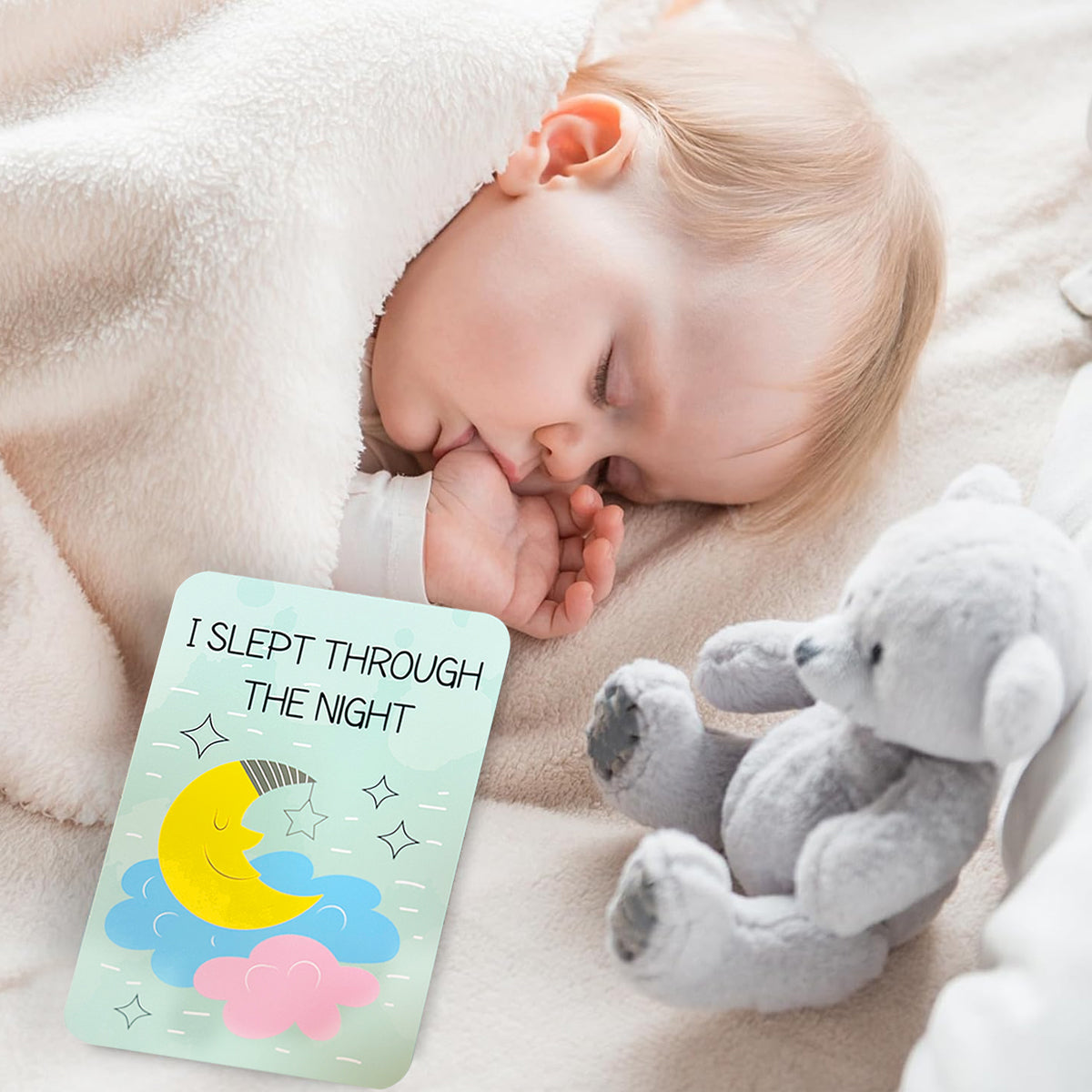 SNOWIE SOFT 50Pcs Baby Milestone Cards with Decorative Stickers Cartoon Milestone Props for Babies Photo Celebration Cards Baby Milestone Props with Blank Message Column Newborn Shower Gift 10x15cm