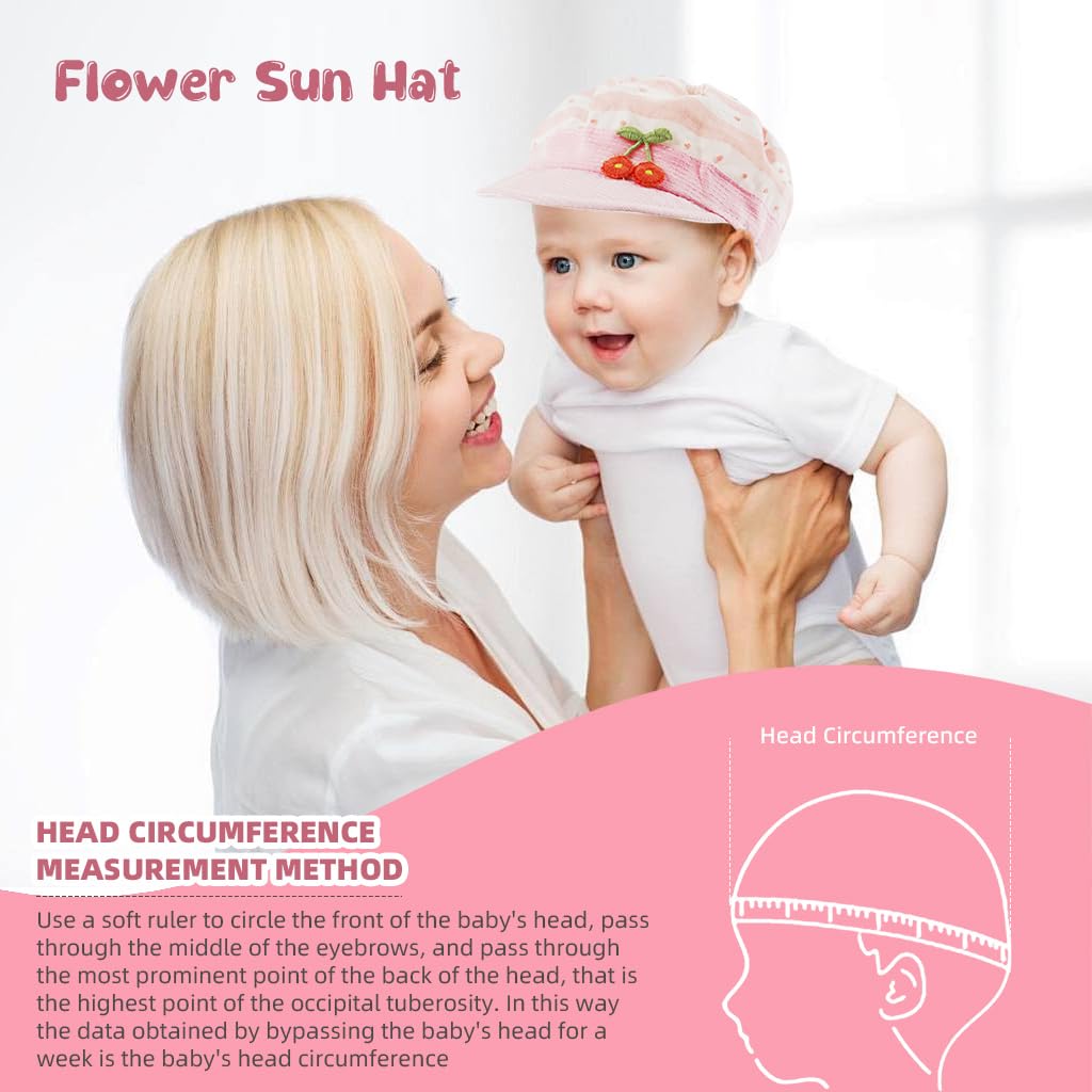 SNOWIE SOFT Baby Cap Baby Girls Sun Visor Hat Cute Pink Embroidery Sun Cap for Baby Girls Sun Visor Hat Outdoor Sun Protection Baby Sun Cap Baby Shower Gift Baby Caps for Born 0-6 Months Girl