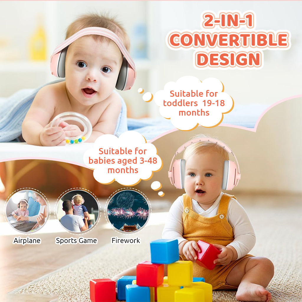 SNOWIE SOFT Adjustable Baby Ear Muff Noise Reduction Headphone 2 in 1 Noise Cancelling Ear Muffs with Interchangeable Headbands Flight Sleep Travel Baby Ear Muffs for Babies Toddlers 6-48 Months