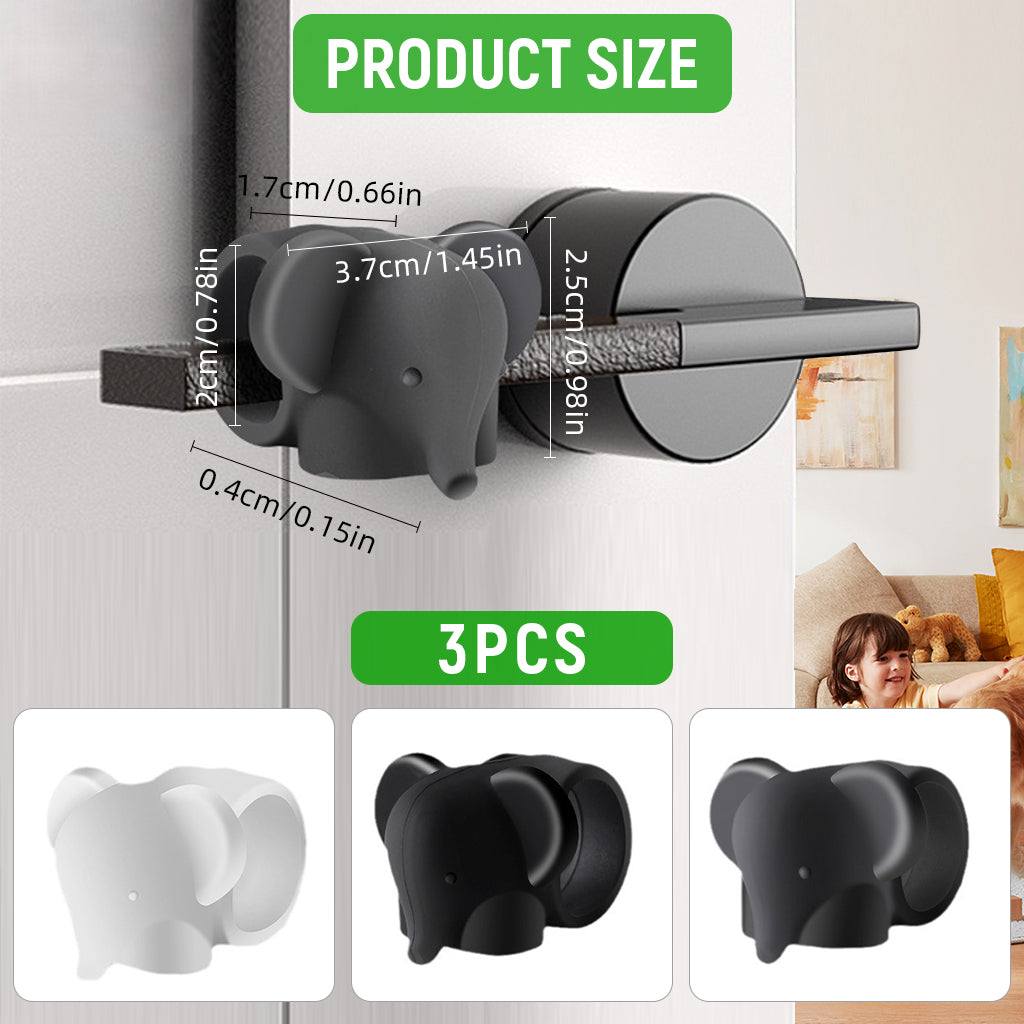 SNOWIE SOFT 3Pcs Silicone Door Stoppers Cartoon Elephant Door Stoppers Door Knob Rings Wall Protectors Universal Door Knob Protectors for 20-30 Dia Door Knobs