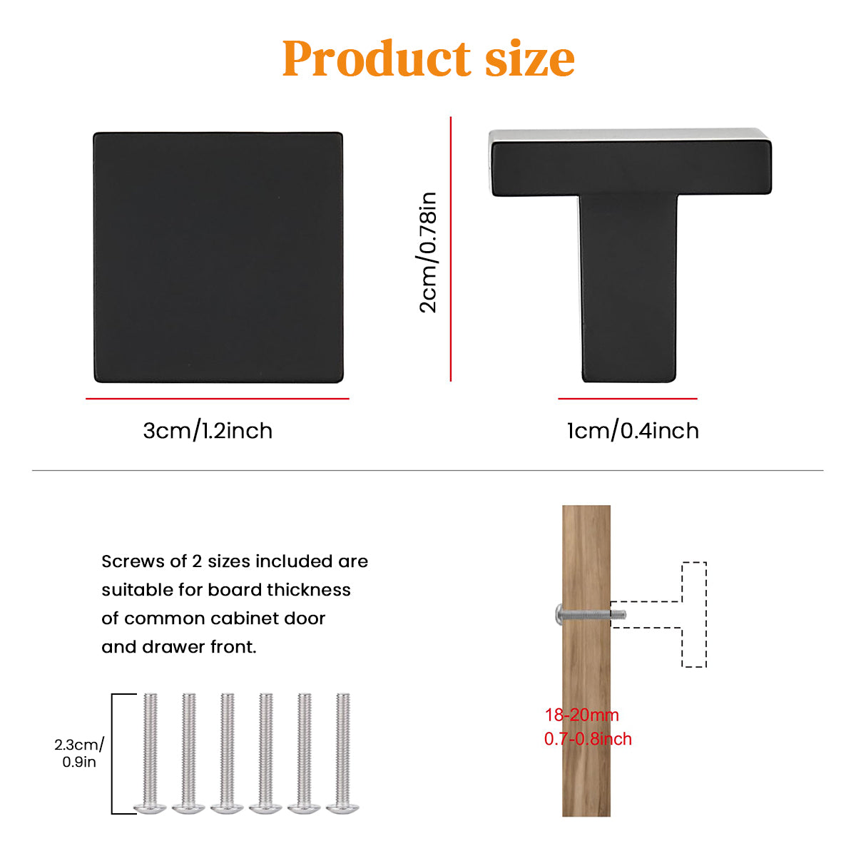 HASTHIP 6Pcs Drawer Pulls Modern Minimalism 1.26 inches Square Drawer Pulls Door Handles Cabinet Door Handles Black Aluminum Alloy Replacement Door Handles Door Pulls for Cabinet, Closet, Drawer