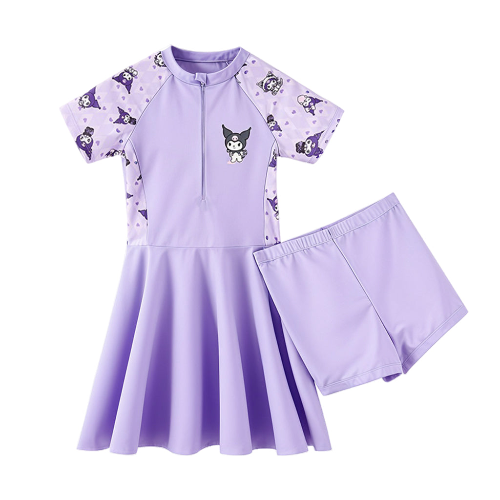 SNOWIE SOFT One-Piece Kuromi Swimming Costume for Kids Girls, Cartoon Swim Suit Set for Girls with Safety Pants for 105-120 Cm 18-22 Kg 5-6 Years Old Girls for Swimming, Aerobics and Outdoor Seaside