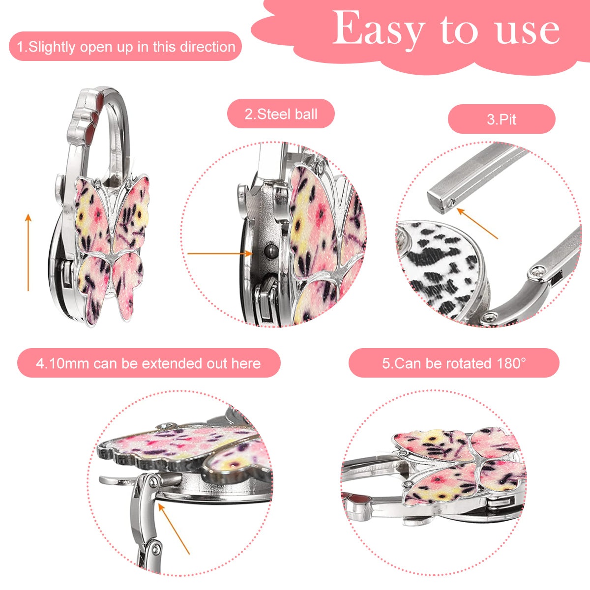 HASTHIP 2Pcs Foldable Purse Hook, Women Bag Table Hanger Collection Purse Hanger for Table, Portable Table Bag Holder for Handbag, Backpack, Sling Bag ( Metal Multi-Purpose Hook with Storage Bag)