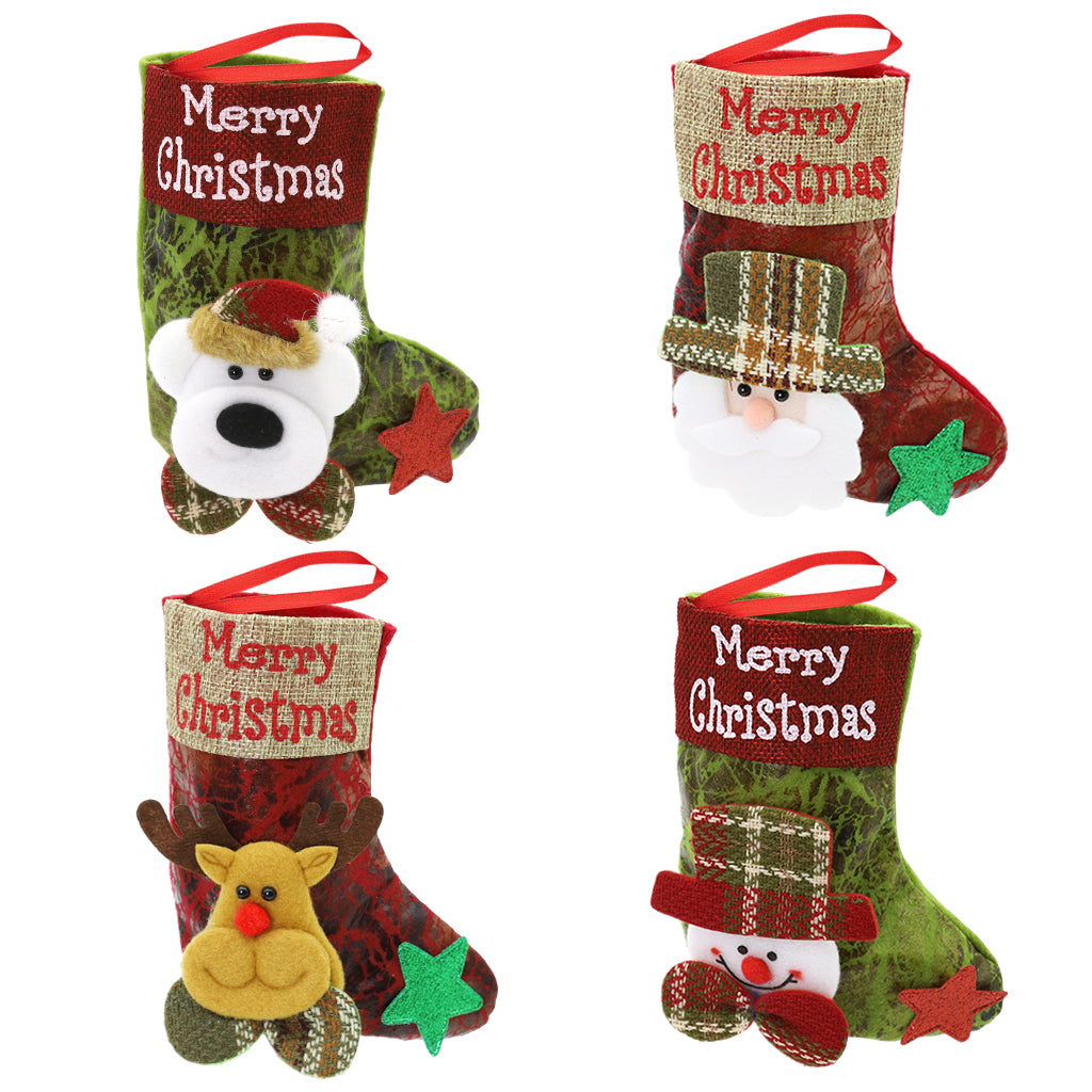 ZIBUYU 4pcs Christmas Stocking Home Decor Christmas Gift Stocking Santa Claus Christmas Tree Ornaments Christmas Stocking Christmas Stocking for Window, Christmas Tree, Door, 3.94x6.69''