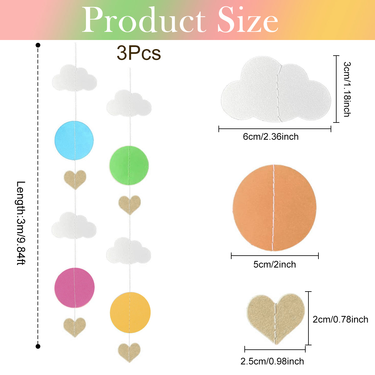 HASTHIP Paper Flower Hanging Garland  Cute Cloud Colorful Paper Garland Decorative Door Frame Hanging Paper Curtain Wall Hanging Decoration Kids Room Wall Decor Wall Hangings, Pack of 3