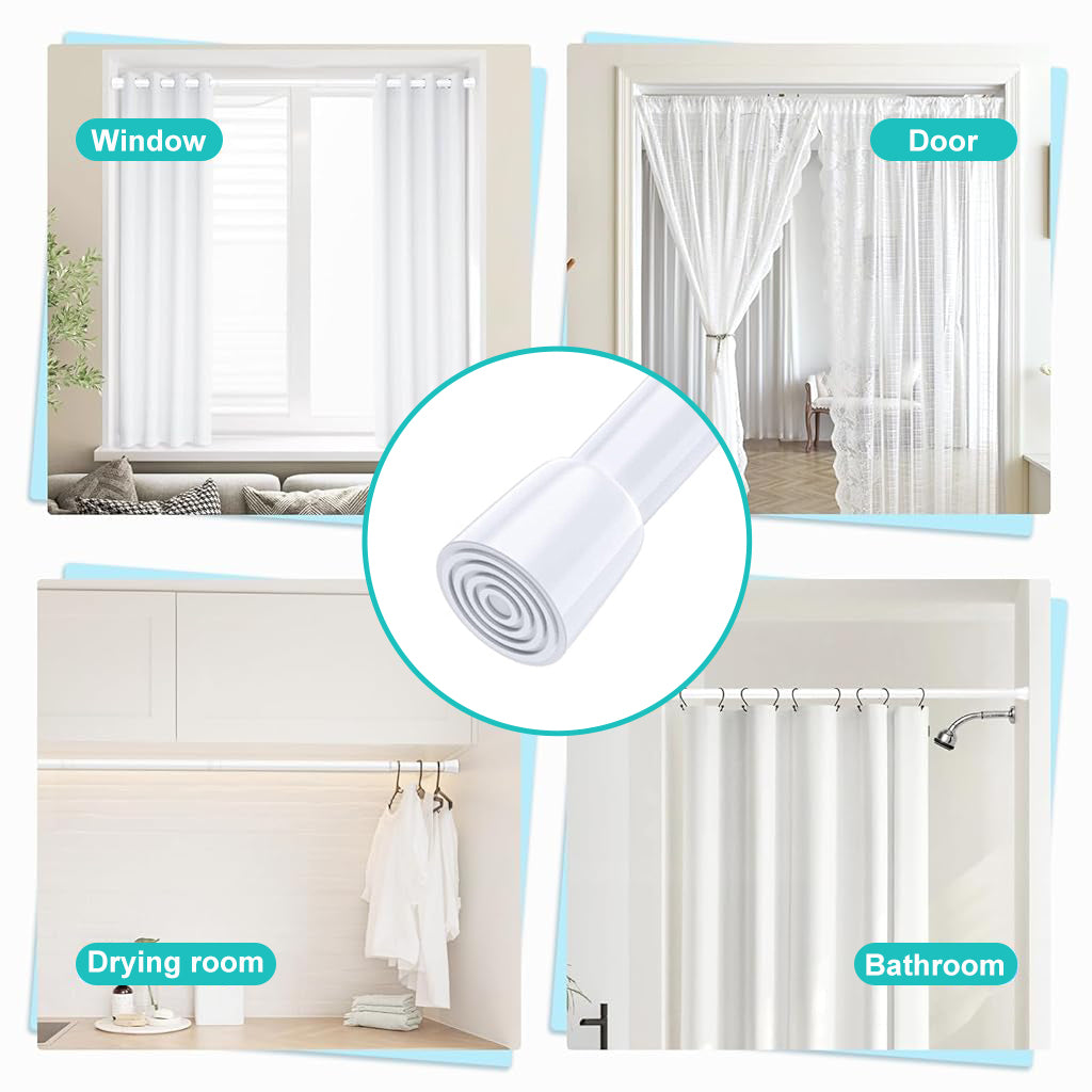HASTHIP 1Pack Retractable Curtain Rod with 2 Wall hook, Spring Tension Rod Short Curtian Rods No Drilling Expandable Spring Loaded Curtain Tension Rod Adjustable 32.6-59 inches, White
