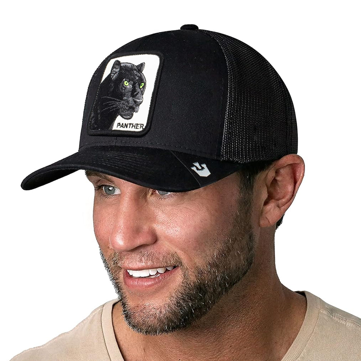 ZIBUYU Men's Cap Baseball Cap Fashion Panther Embroidery Sun Cap Summer Cap Breathable Mesh Casual Hat Adjustable Closure Wide Brim Snapback Hat, Black
