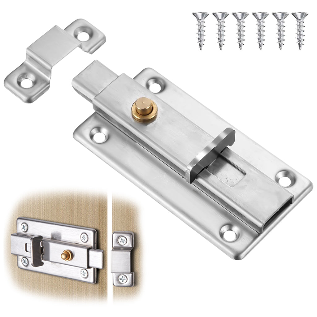 HASTHIP Door Latch Door Lock Security Door Latch Metal Stainless Steel Door Lock Spring Loaded Design One Press Button Release Mechanism Screw Fixed Security Door Latch for Room, House, Fence Door